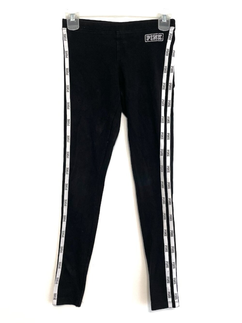 PINK VS VICTORIA'S SECRET Black White Double Side Stripe Tape Spellout Leggings